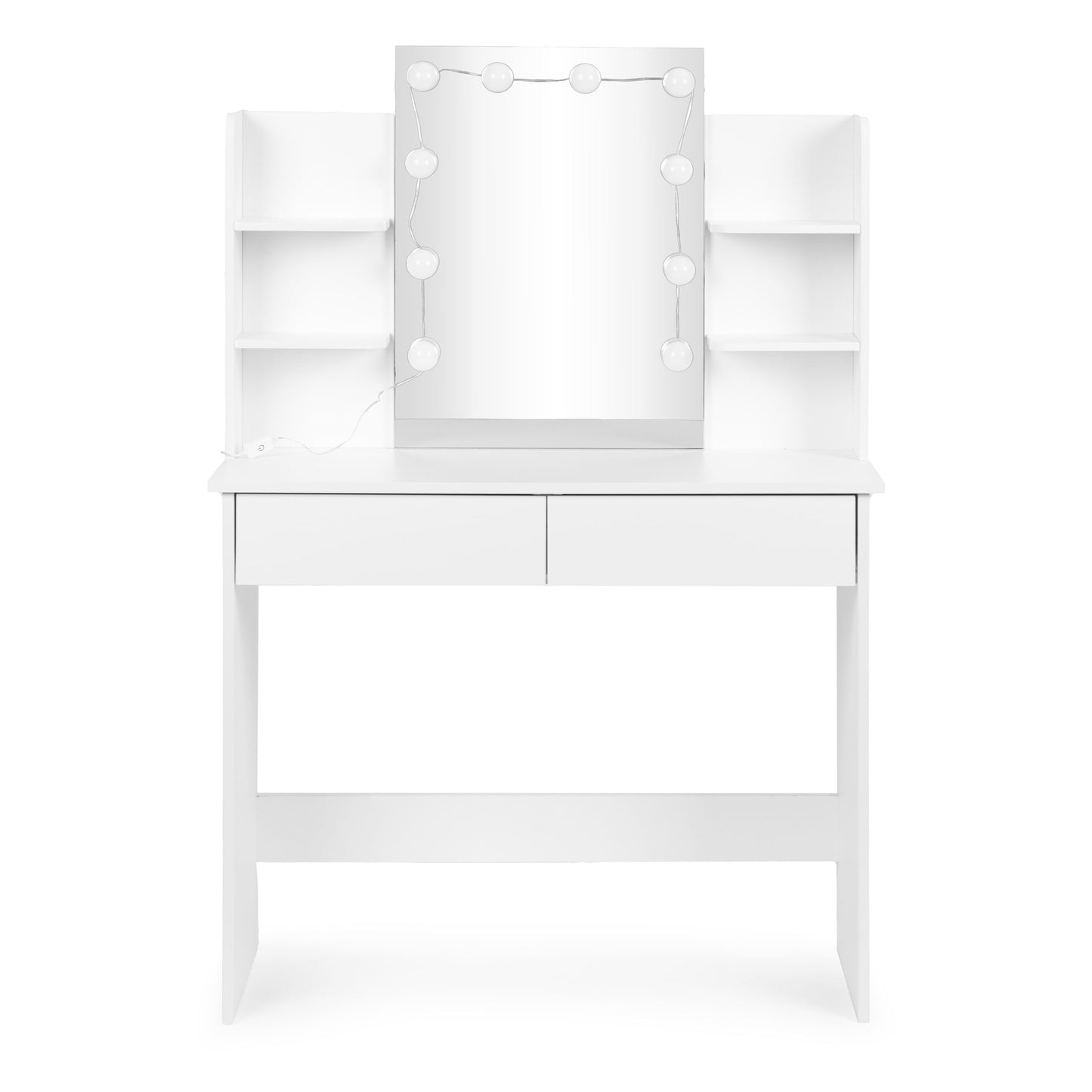 Vanity Table with LED Mirror, Drawers, Shelves, 3 Light Modes
