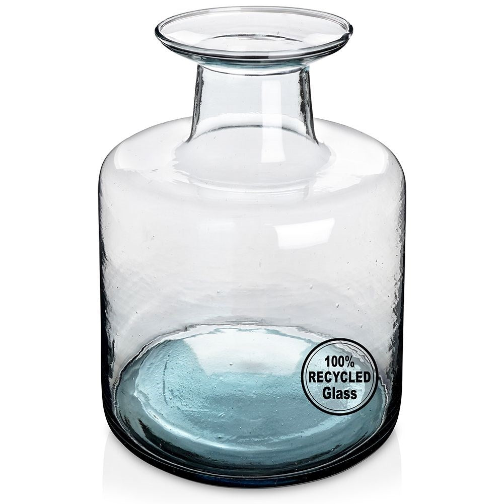Vase in recycled glass with a beautiful blue shade