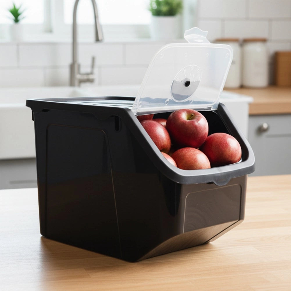 Vegetable Storage Container, Black, 12L, Ventilated Lid