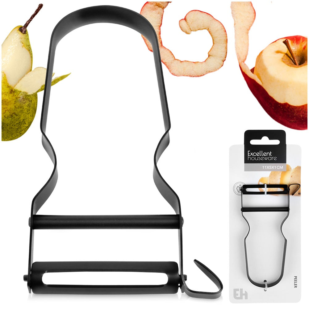 Vegetable and fruit peeler, steel, black, 11.5 cm