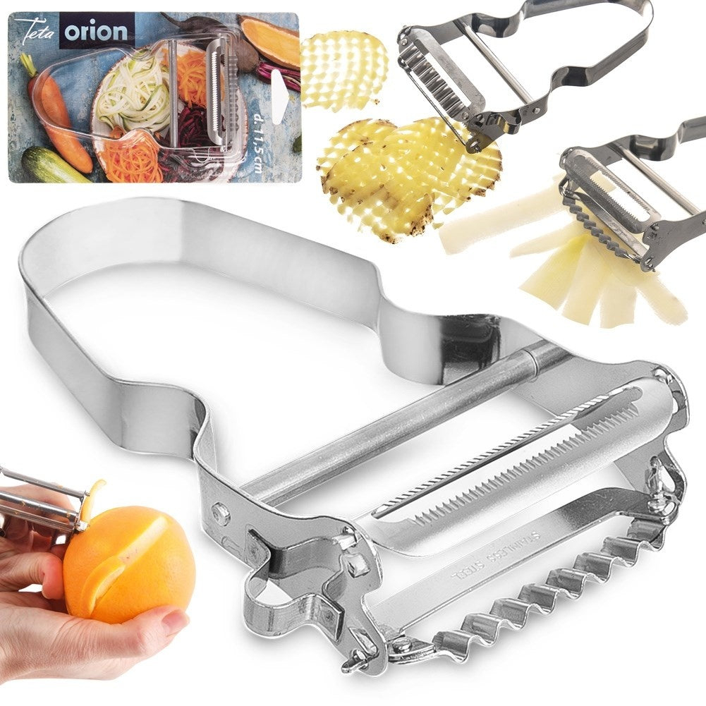 Vegetable peeler with double blades for patterns and slices