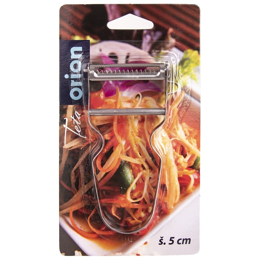 Vegetable peeler with double blades for peeling and shredding