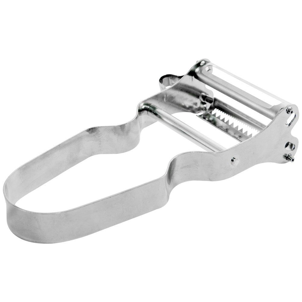 Vegetable peeler with double blades for peeling and shredding