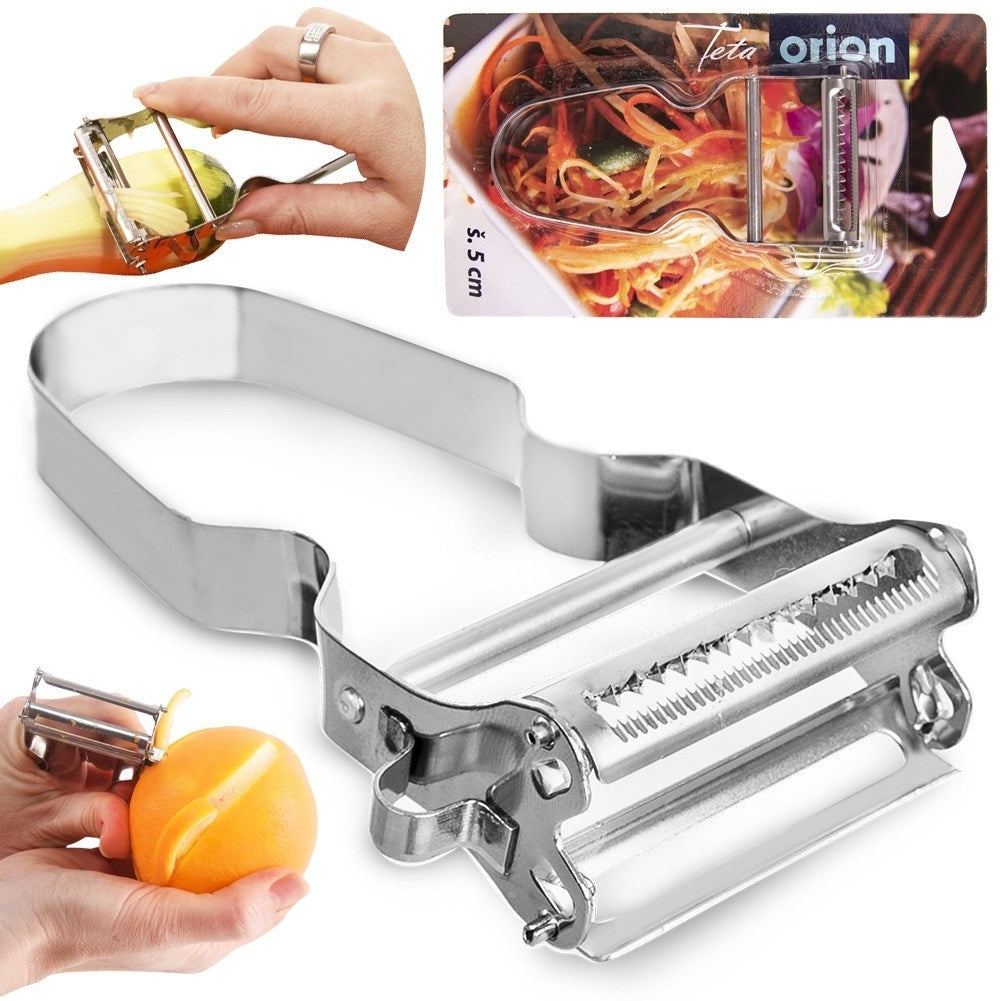 Vegetable peeler with double blades for peeling and shredding