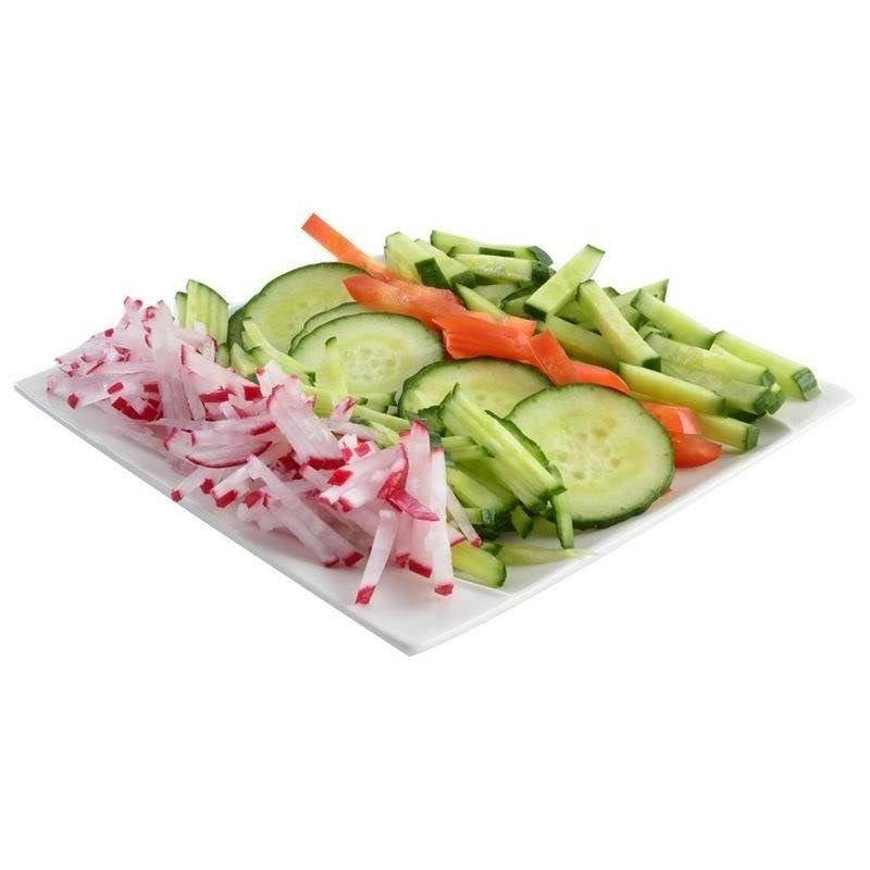 Vegetable slicer with replaceable inserts and steel blade