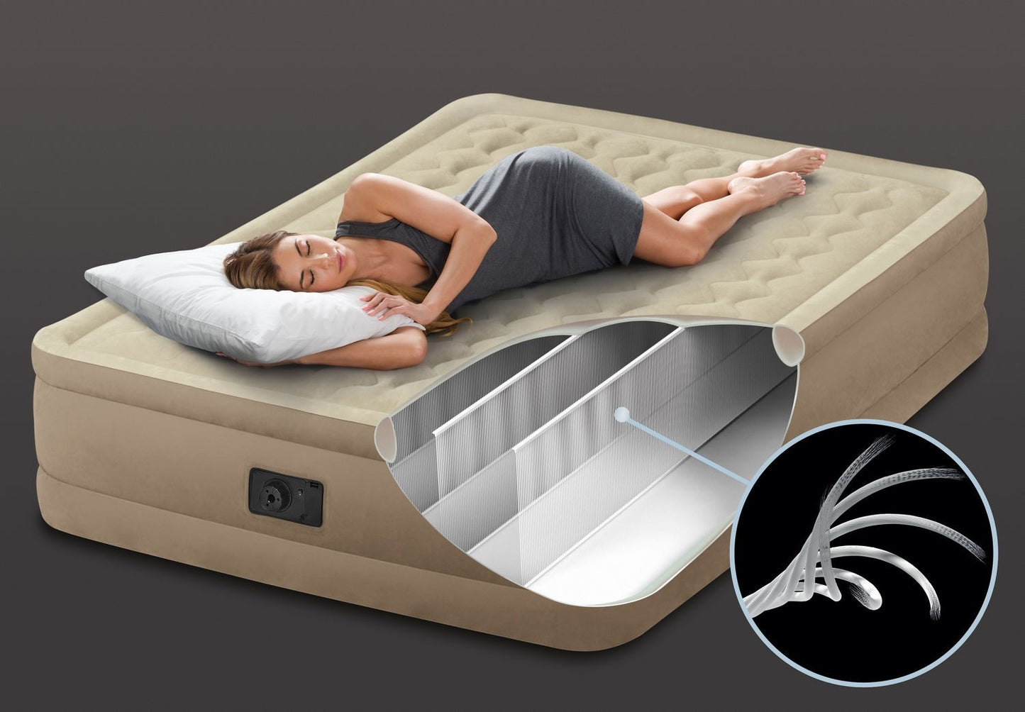 Velor mattress with electric pump. 203 x 152 x 42 cm INTEX 64458