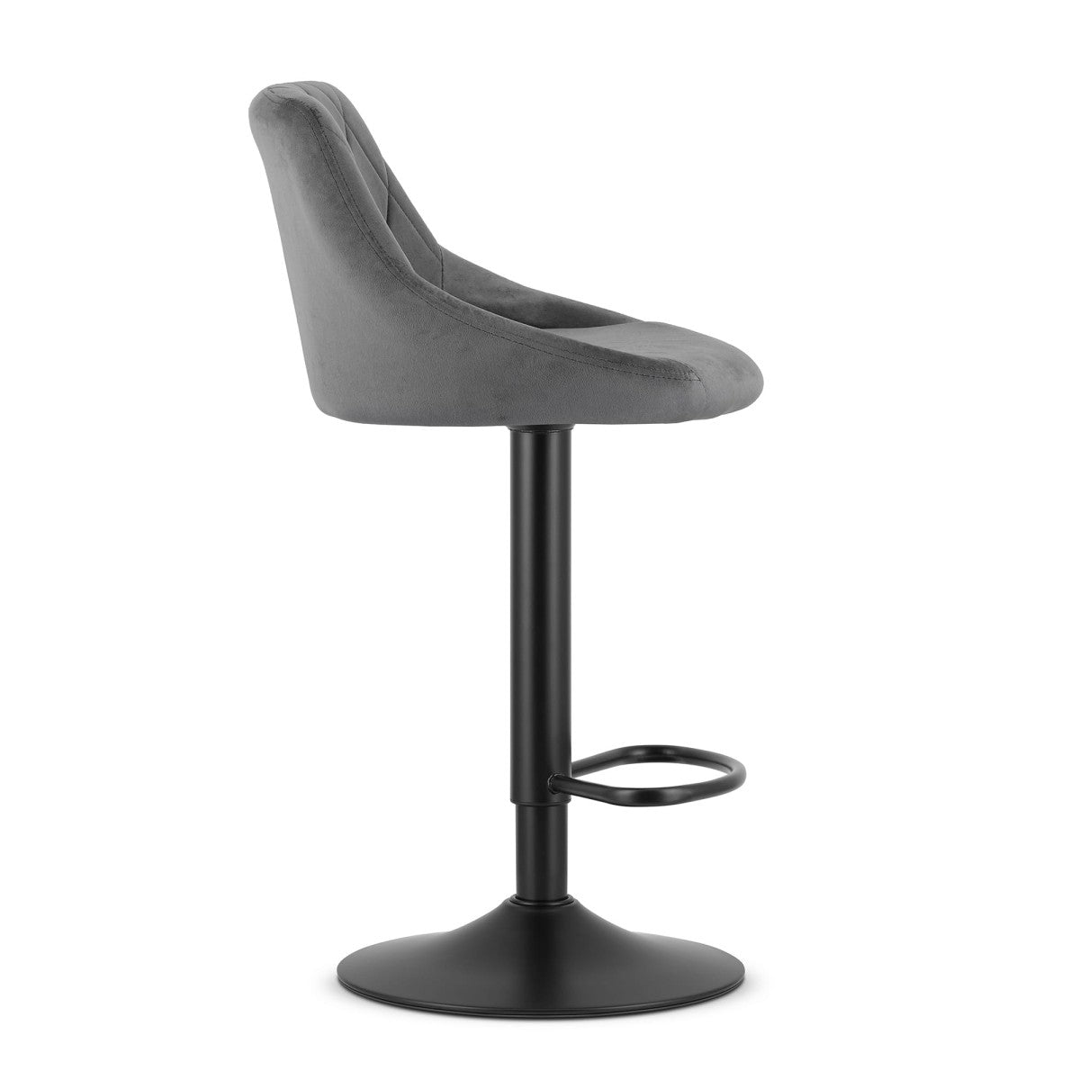 Velvet Grey Swivel Bar Stool with Footrest, Adjustable Height