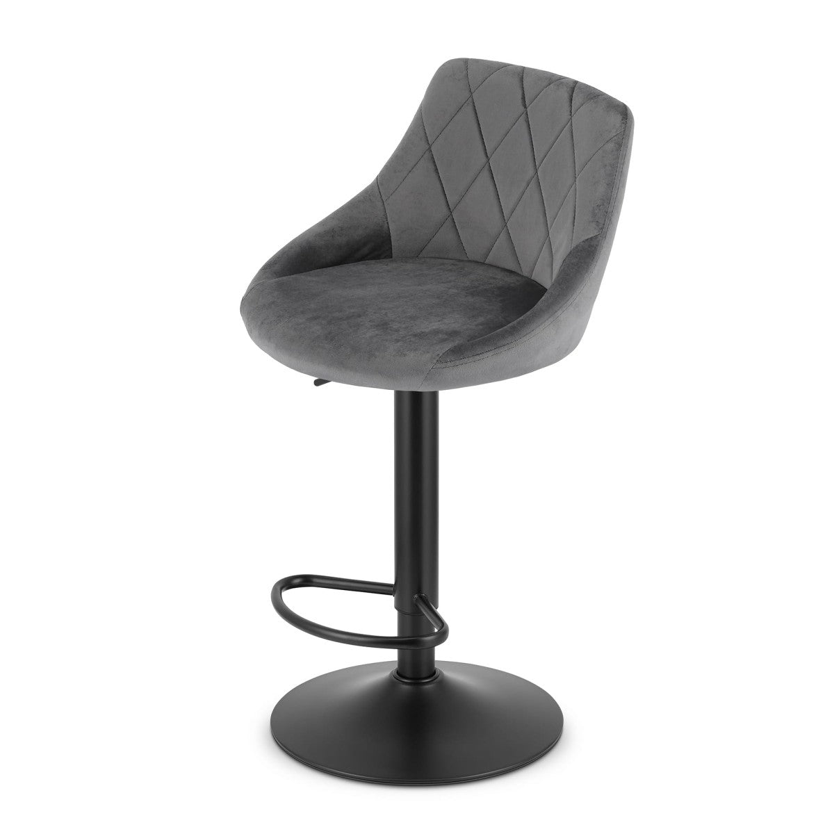 Velvet Grey Swivel Bar Stool with Footrest, Adjustable Height