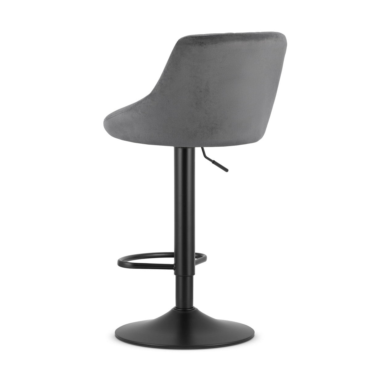 Velvet Grey Swivel Bar Stool with Footrest, Adjustable Height