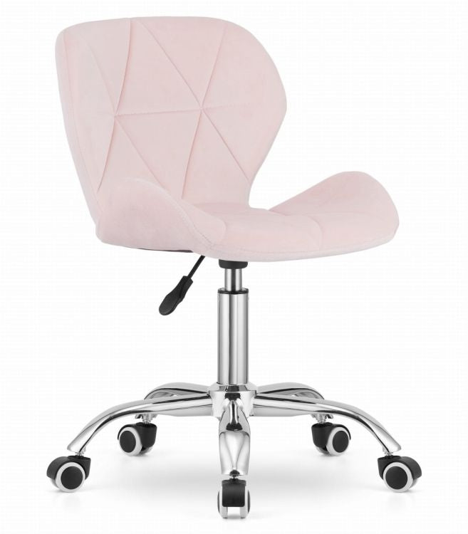 Velvet Pink Swivel Office Chair, Wide Backrest