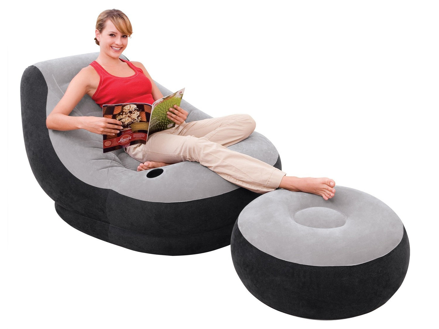 Velvet armchair with footrest 130 x 99 x 76 cm INTEX 68564