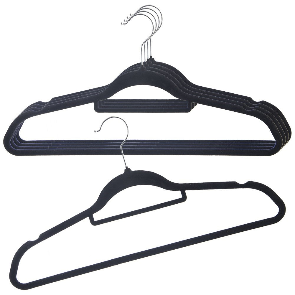 Velvet clothes hangers, black, rotating, 45x23.5 cm, 5 pcs.