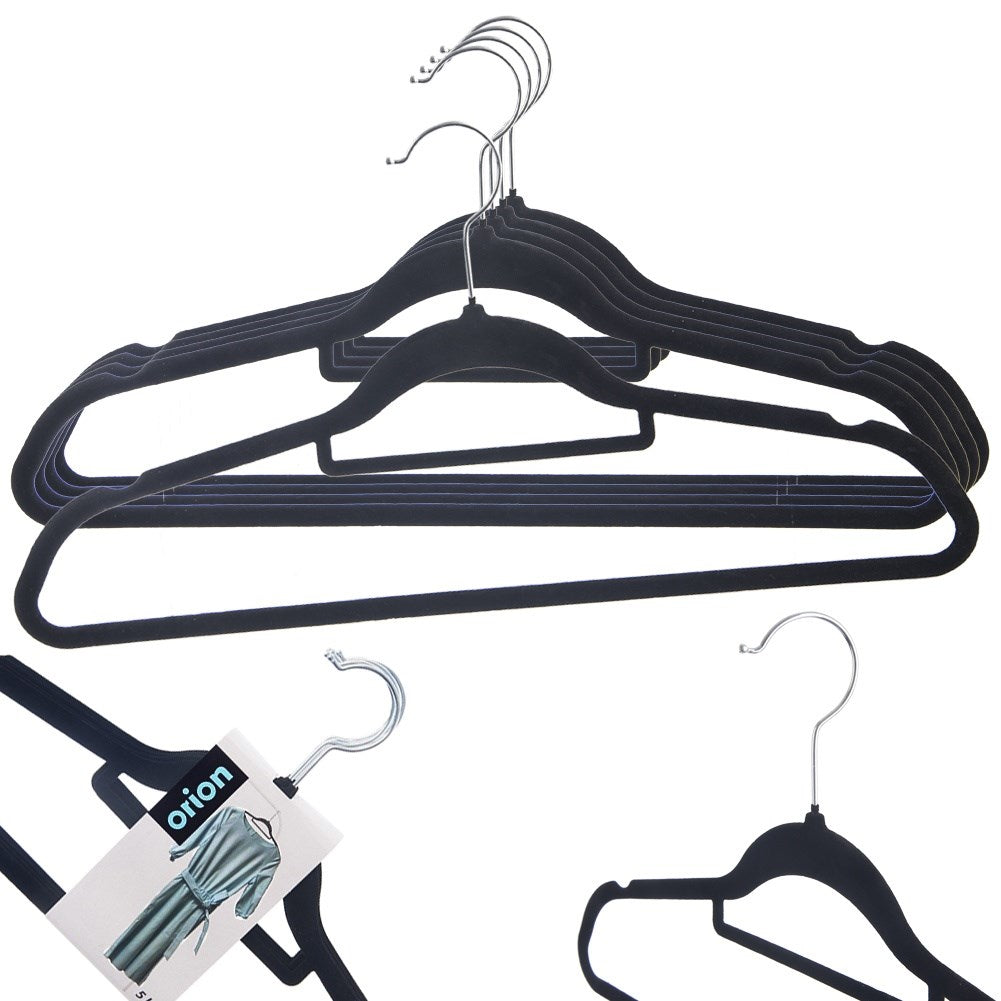 Velvet clothes hangers, black, rotating, 45x23.5 cm, 5 pcs.