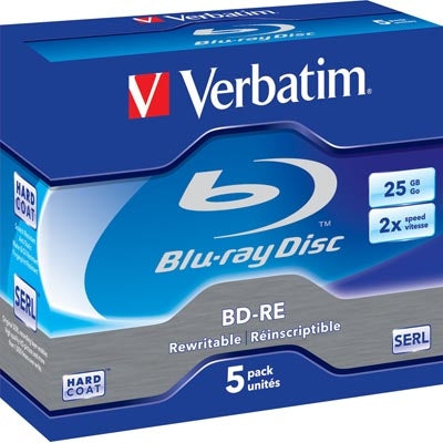 Verbatim BD-RE, 2x, 25GB/200min, 5-pack jewel case Hard Coat SERL