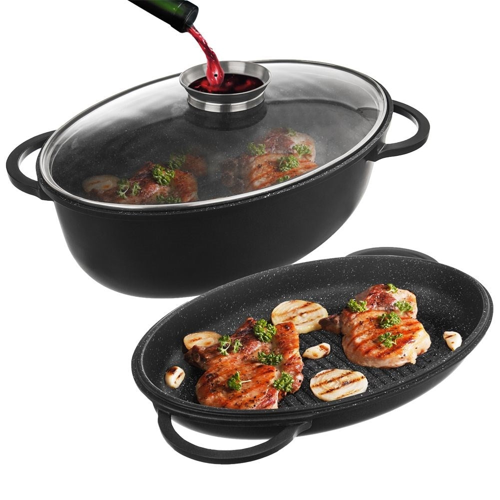 Versatile 10L pot with grill pan and glass lid