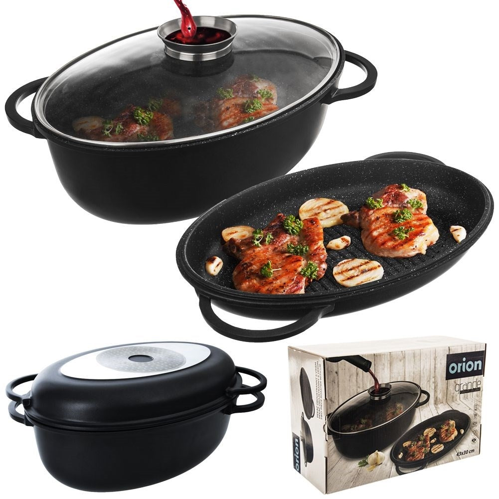 Versatile 10L pot with grill pan and glass lid