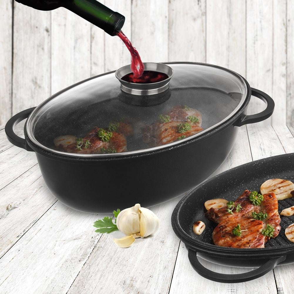 Versatile 10L pot with grill pan and glass lid