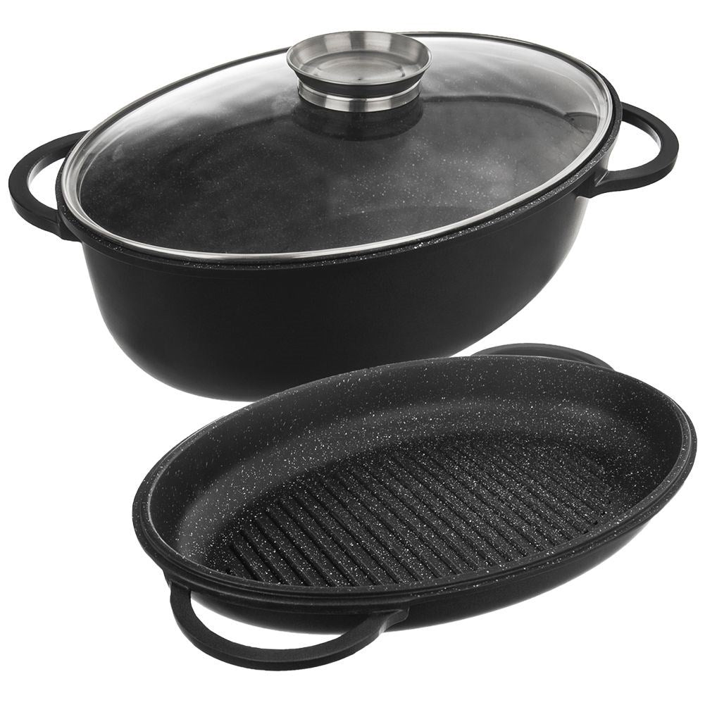 Versatile 10L pot with grill pan and glass lid