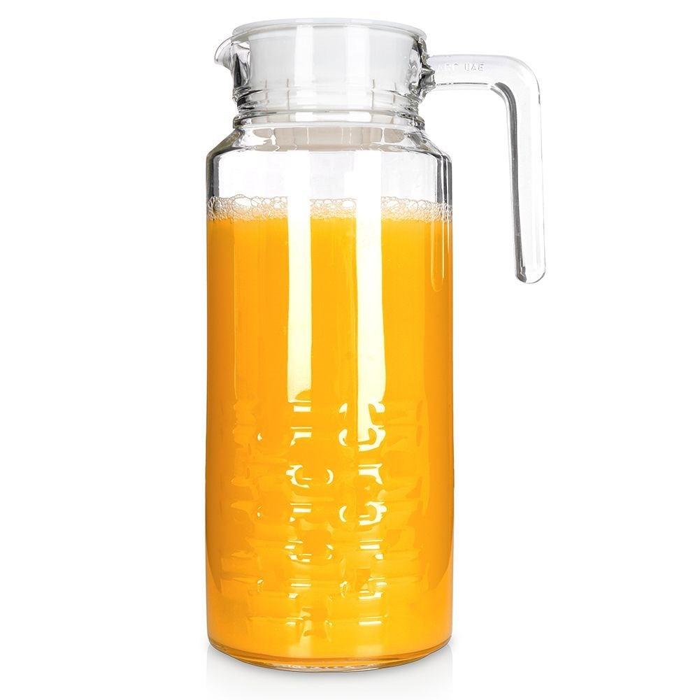 Versatile glass jug with lid, spout and comfortable handle