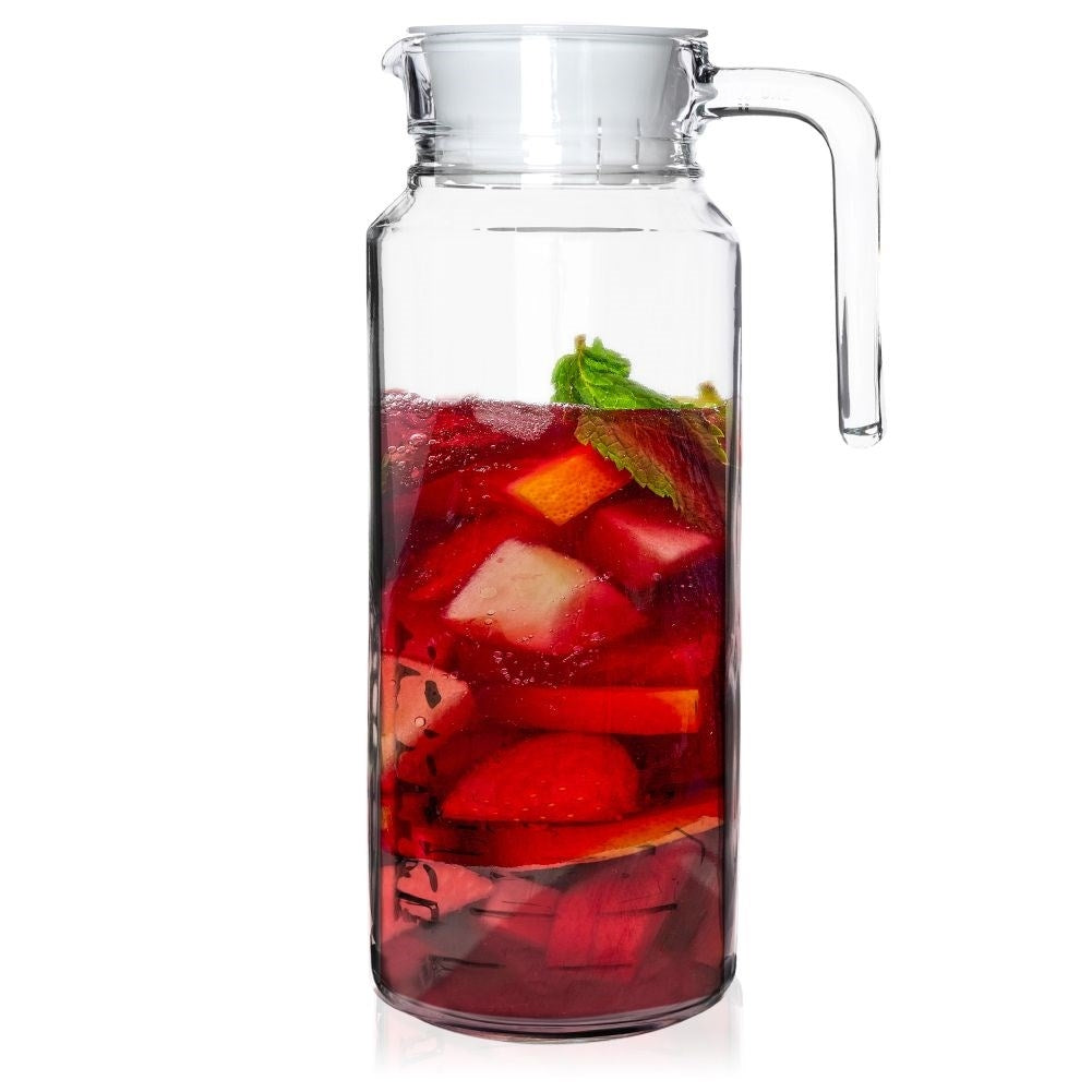 Versatile glass jug with lid, spout and comfortable handle