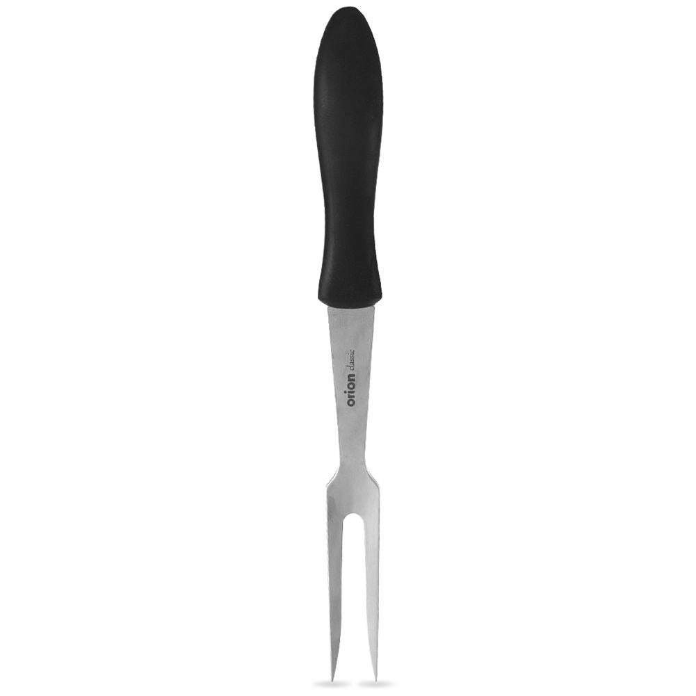 Versatile kitchen fork in stainless steel and black plastic