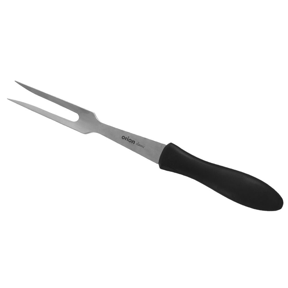 Versatile kitchen fork in stainless steel and black plastic