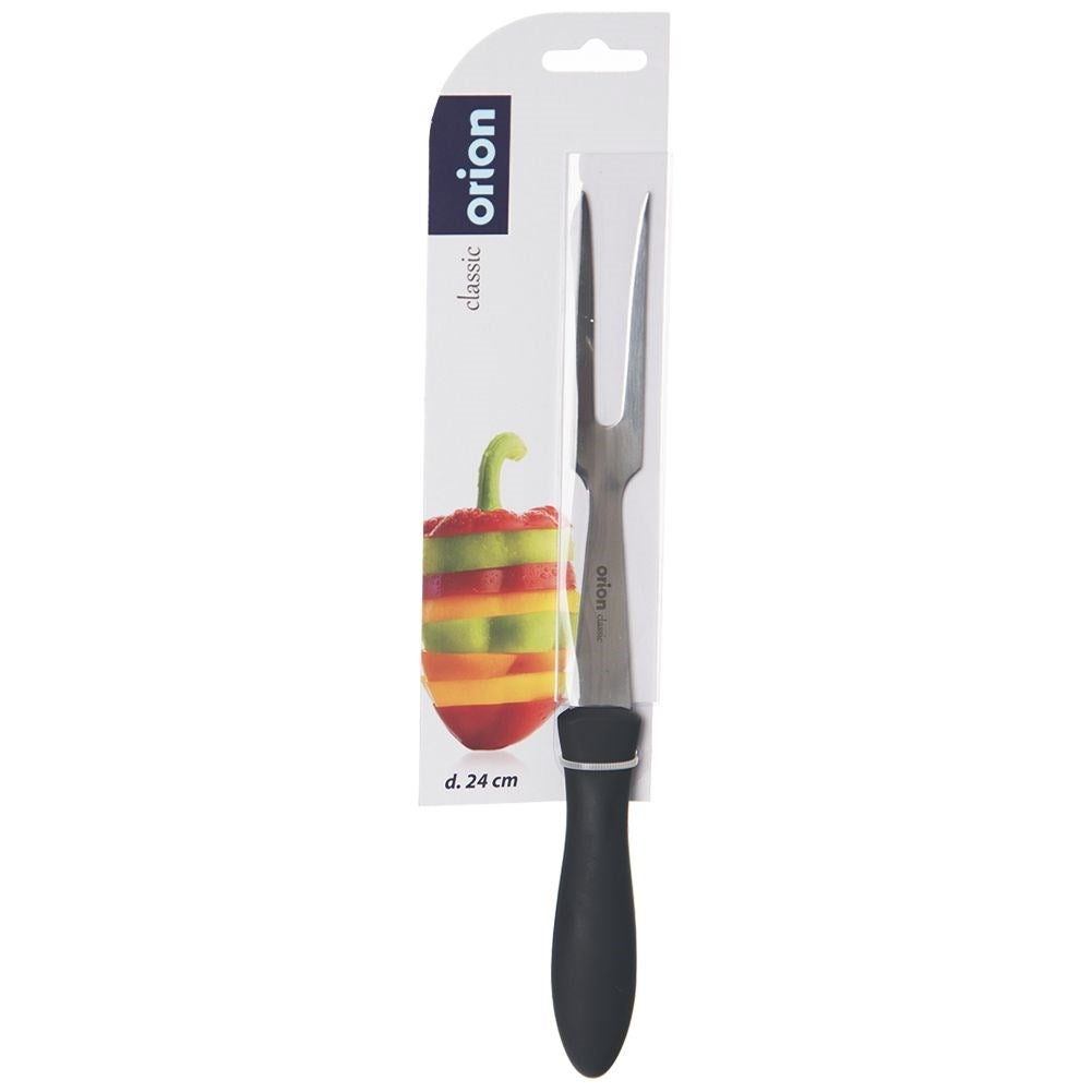 Versatile kitchen fork in stainless steel and black plastic