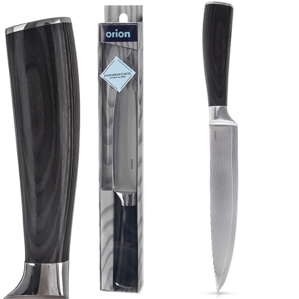 Versatile kitchen knife 17 cm in Damascus steel with packa wood handle