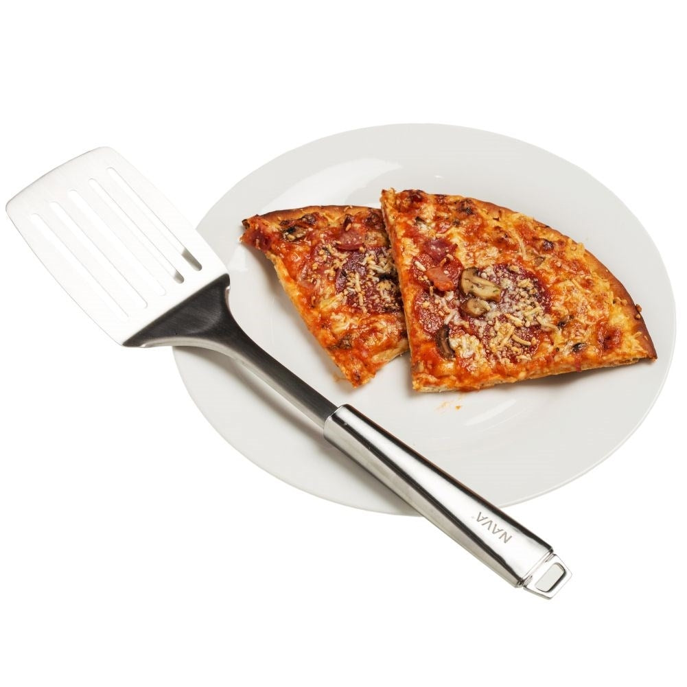 Versatile kitchen spatula in matt stainless steel, dishwasher safe