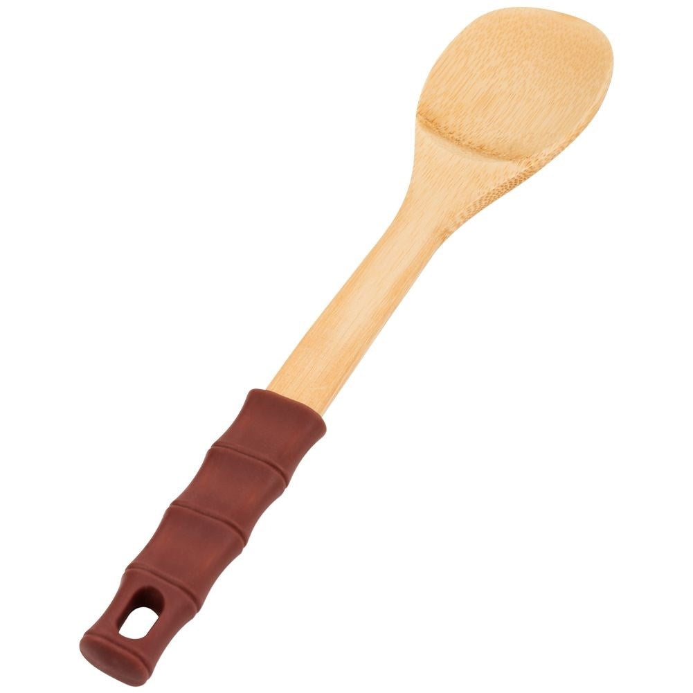 Versatile kitchen spoon in bamboo and silicone for cooking