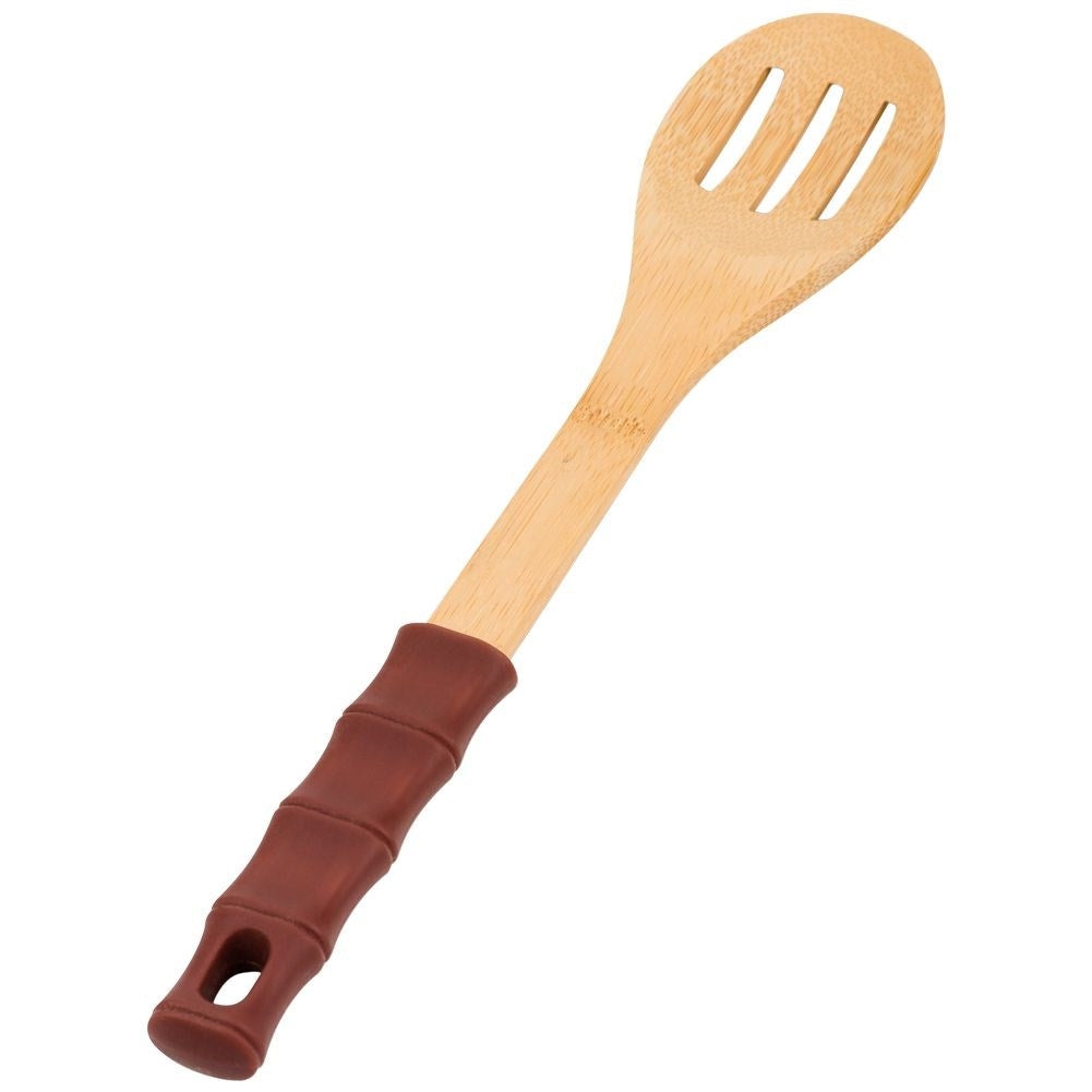 Versatile kitchen spoon in bamboo and silicone for serving