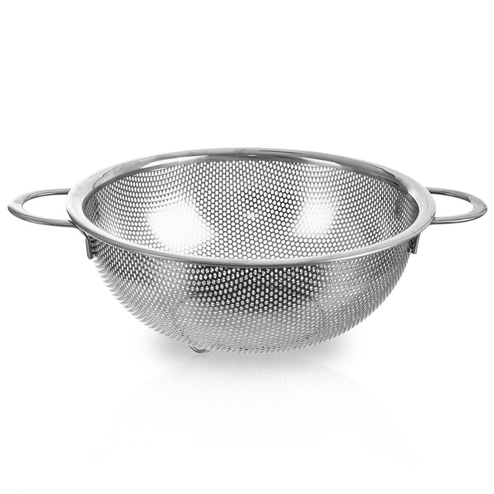 Versatile kitchen strainer in stainless steel with handle and legs