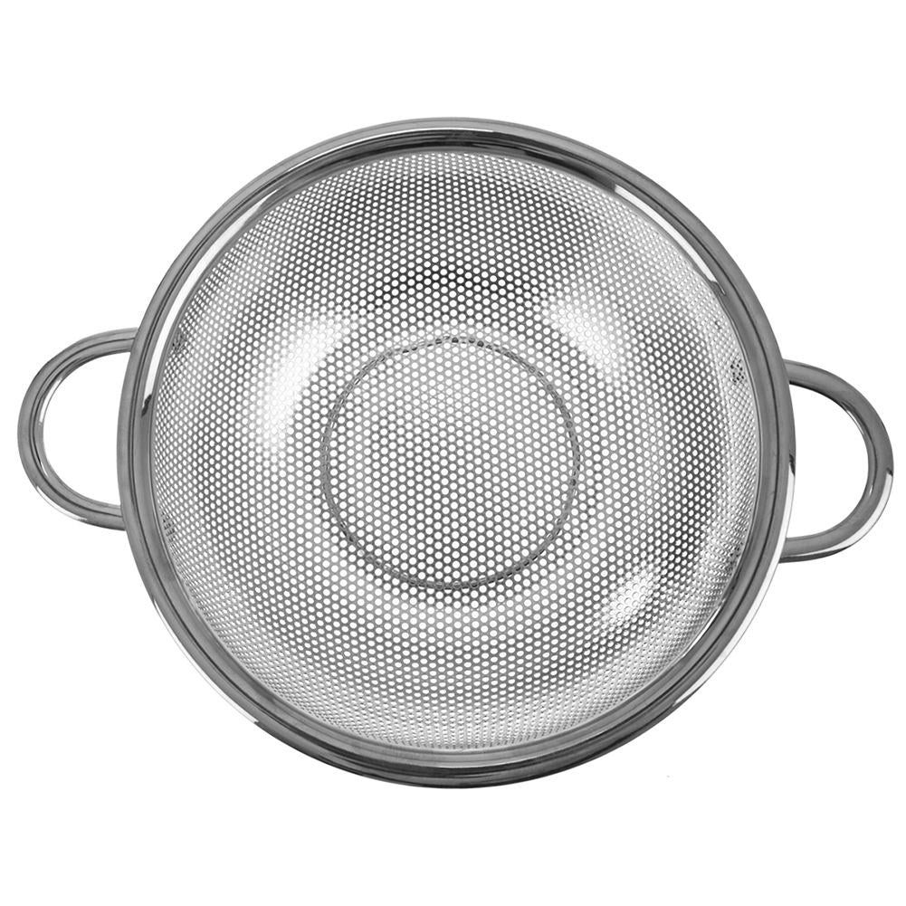 Versatile kitchen strainer in stainless steel with handle and legs