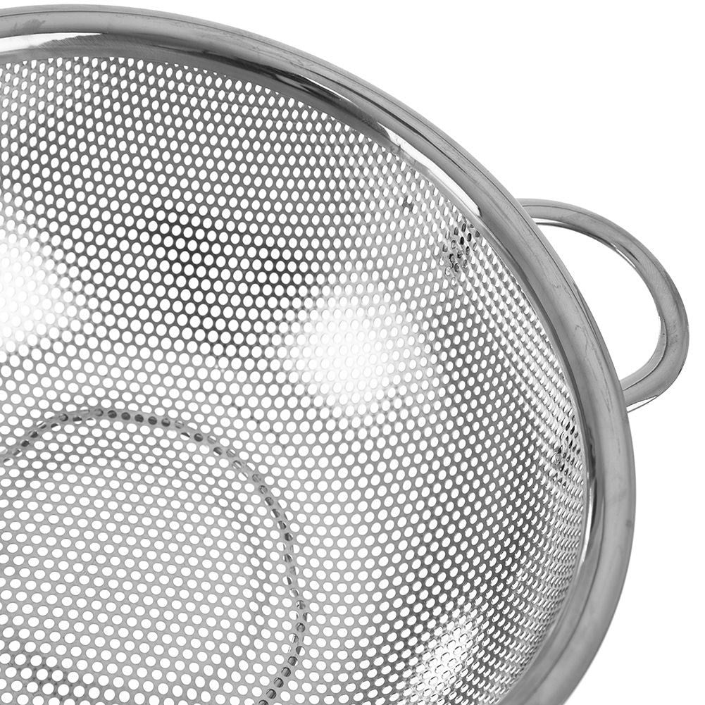 Versatile kitchen strainer in stainless steel with handle and legs