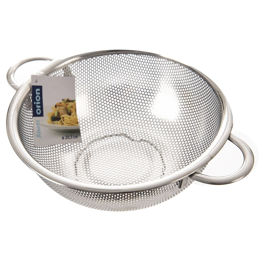 Versatile kitchen strainer in stainless steel with handle and legs