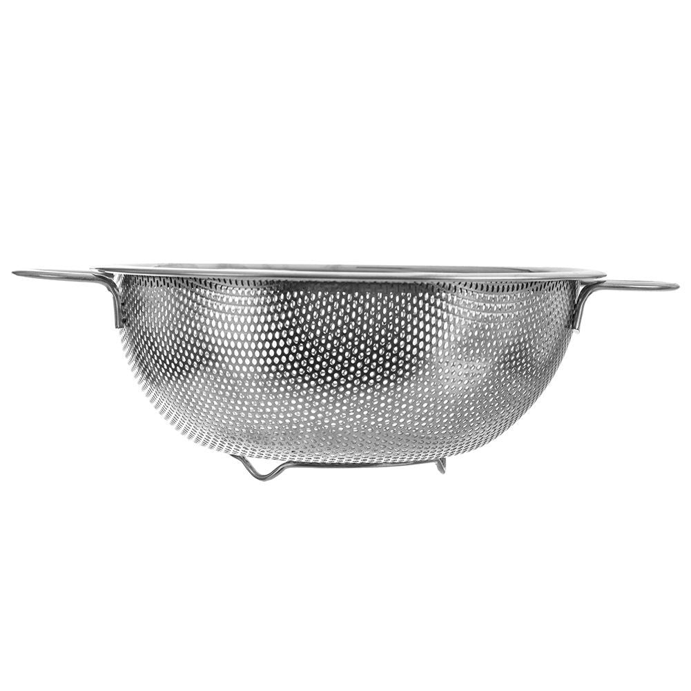 Versatile kitchen strainer in stainless steel with handle and legs
