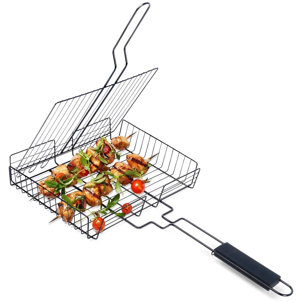 Versatile lockable grill basket with long handle for easy grilling