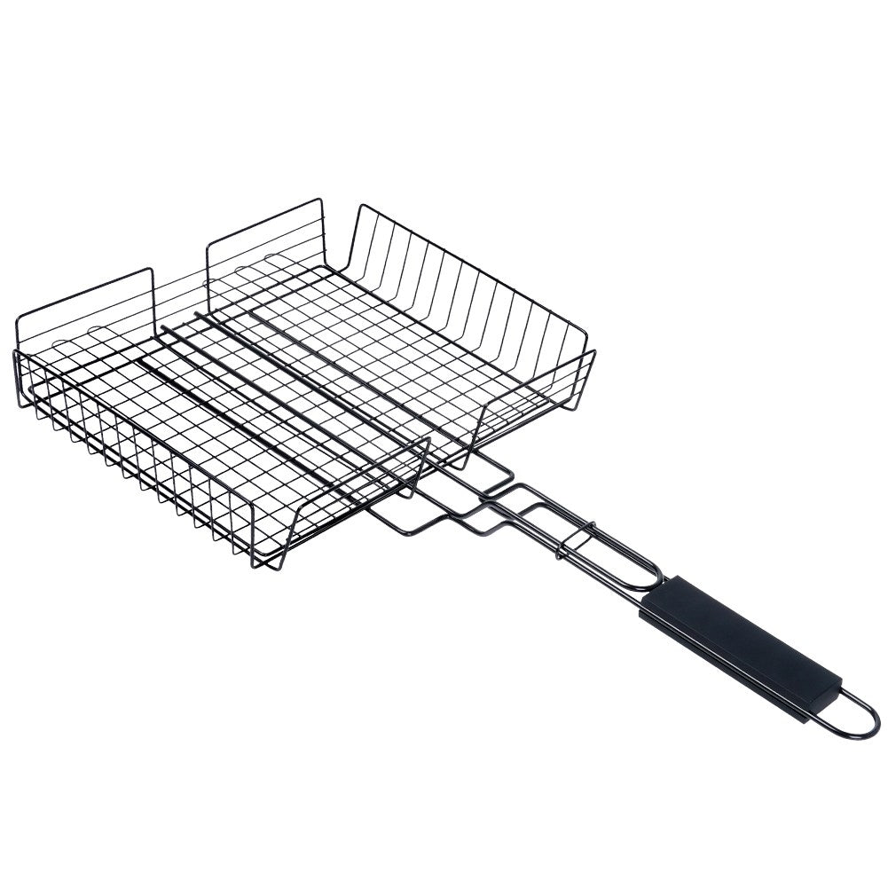 Versatile lockable grill basket with long handle for easy grilling