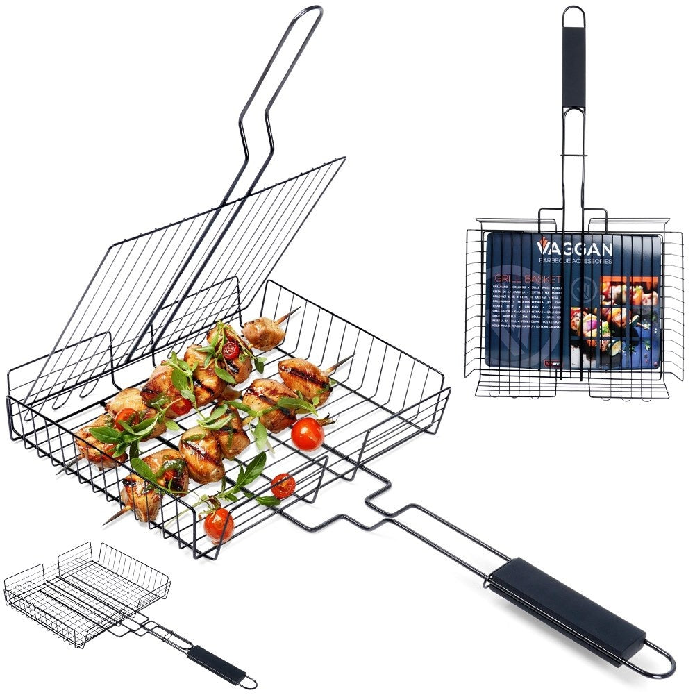Versatile lockable grill basket with long handle for easy grilling