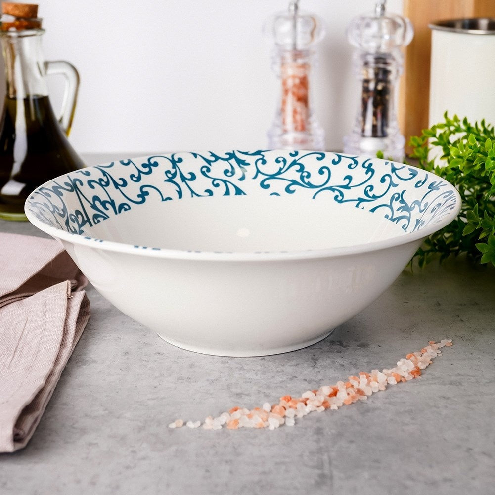 Versatile porcelain bowl 1.4L with turquoise decor, dishwasher safe