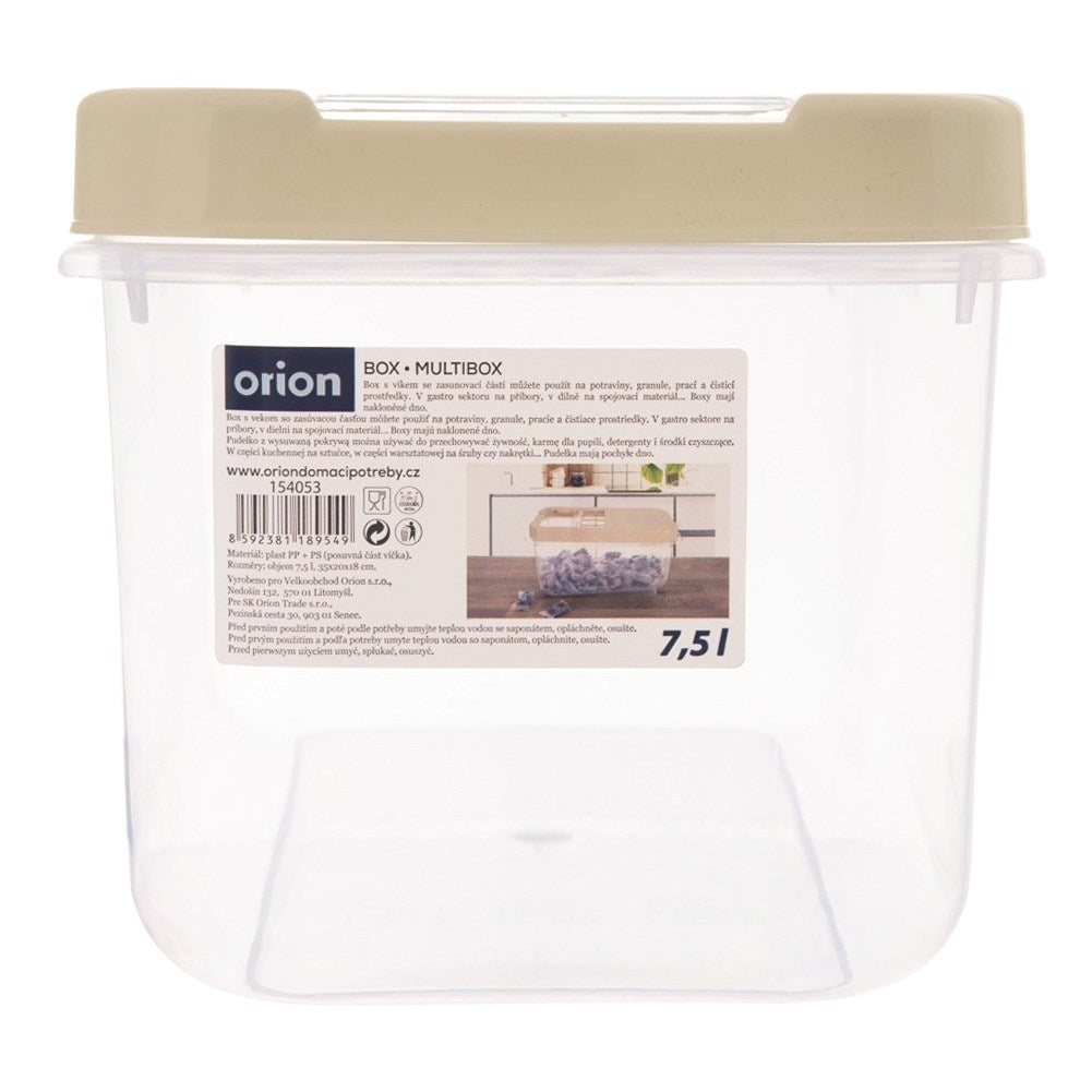 Versatile storage box 7.5L with sliding lid, durable plastic