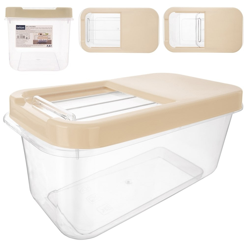 Versatile storage box 7.5L with sliding lid, durable plastic