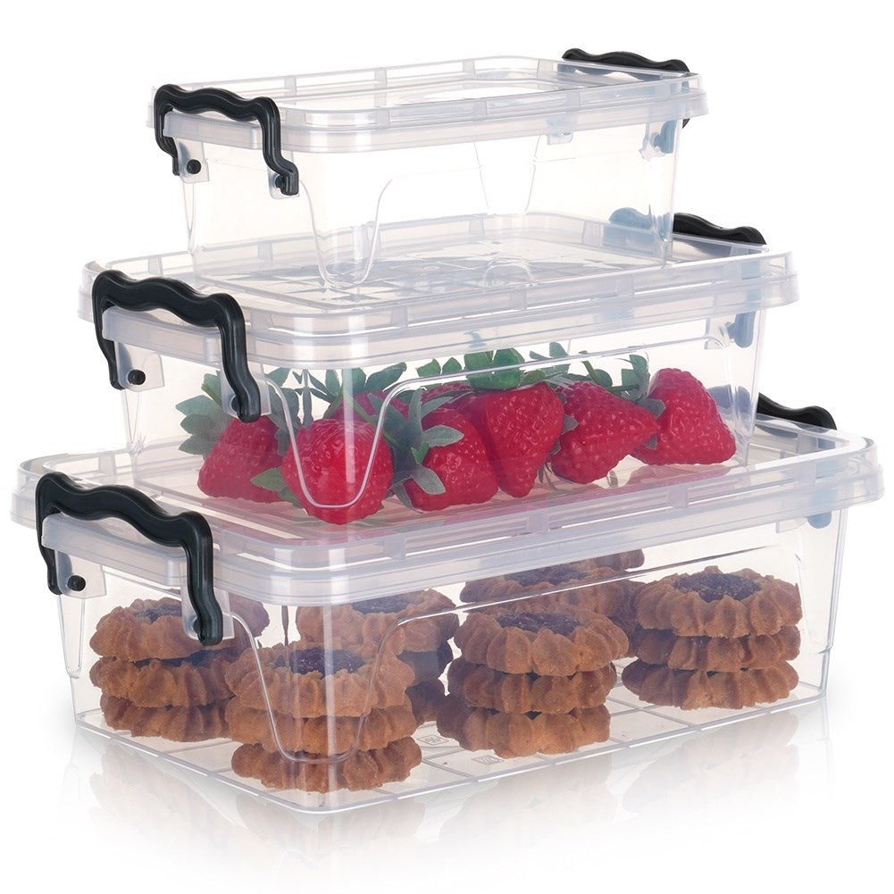 Versatile storage boxes with lids for fridge, microwave & dishwasher