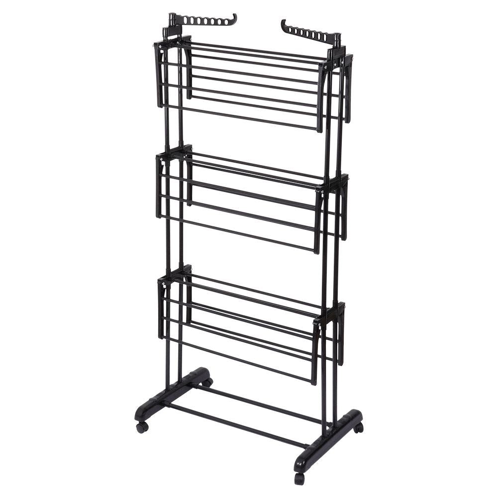 Vertical drying rack with 6 arms, hooks and shelf