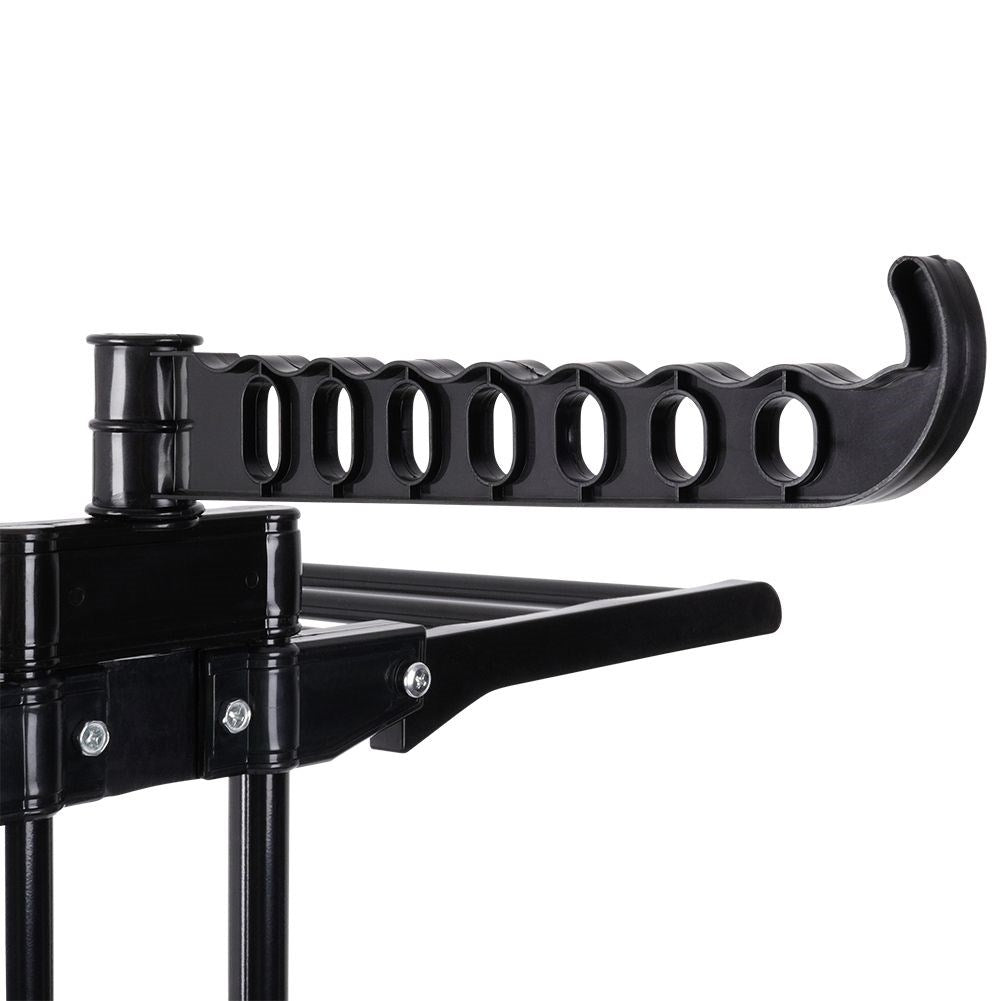 Vertical drying rack with 6 arms, hooks and shelf
