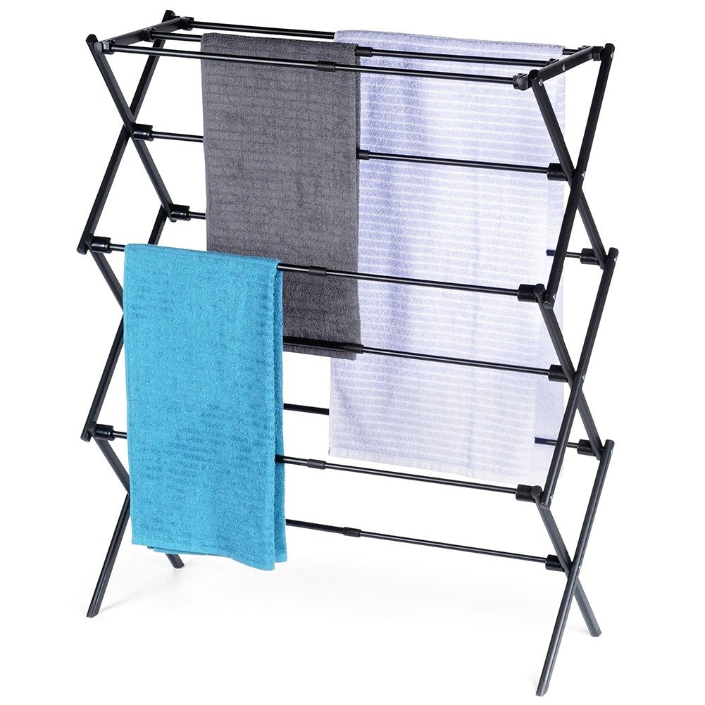 Vertical, extendable drying rack in adjustable metal, black