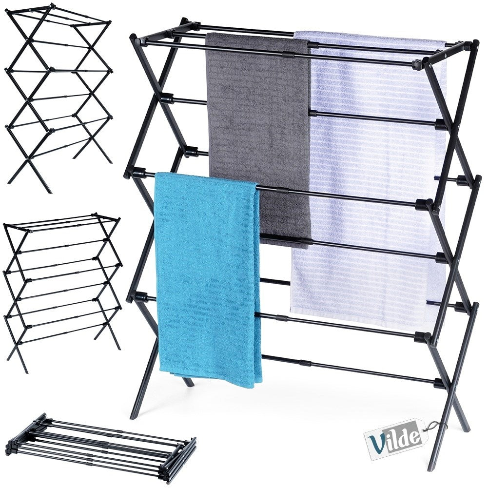 Vertical, extendable drying rack in adjustable metal, black