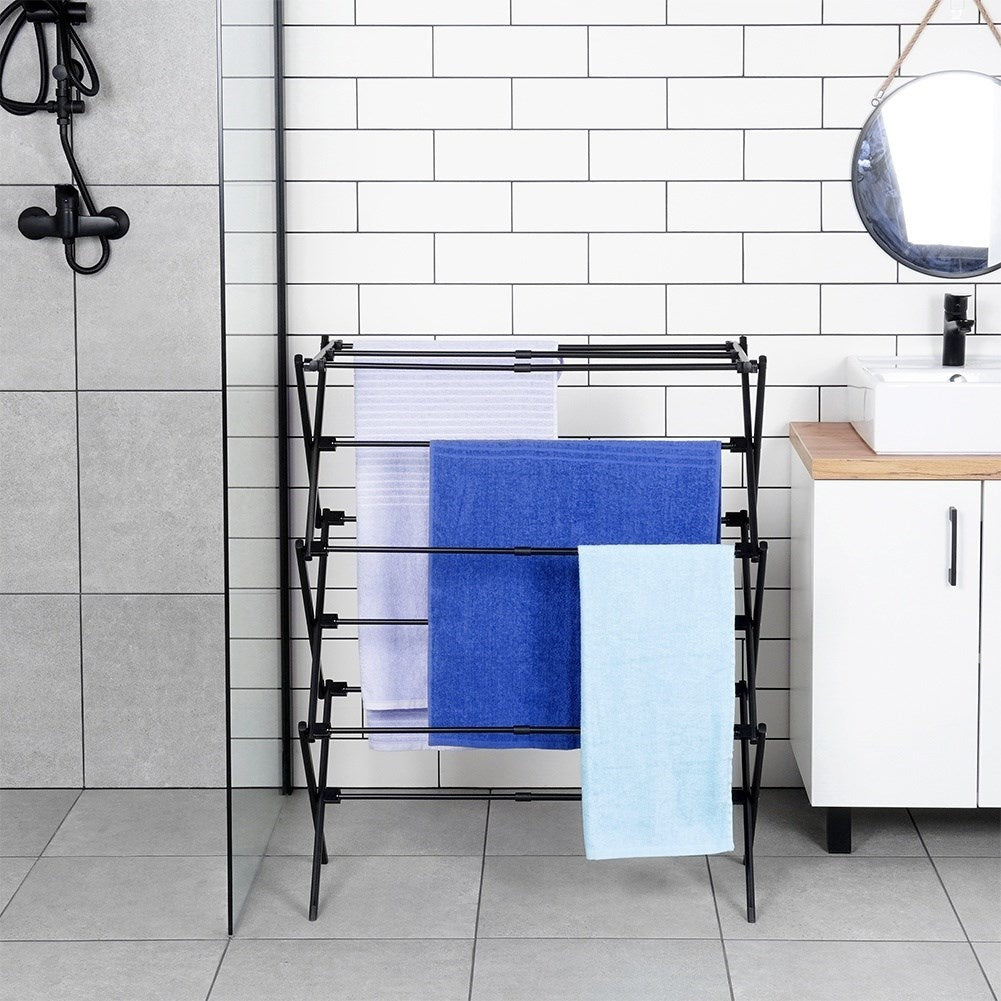 Vertical, extendable drying rack in adjustable metal, black