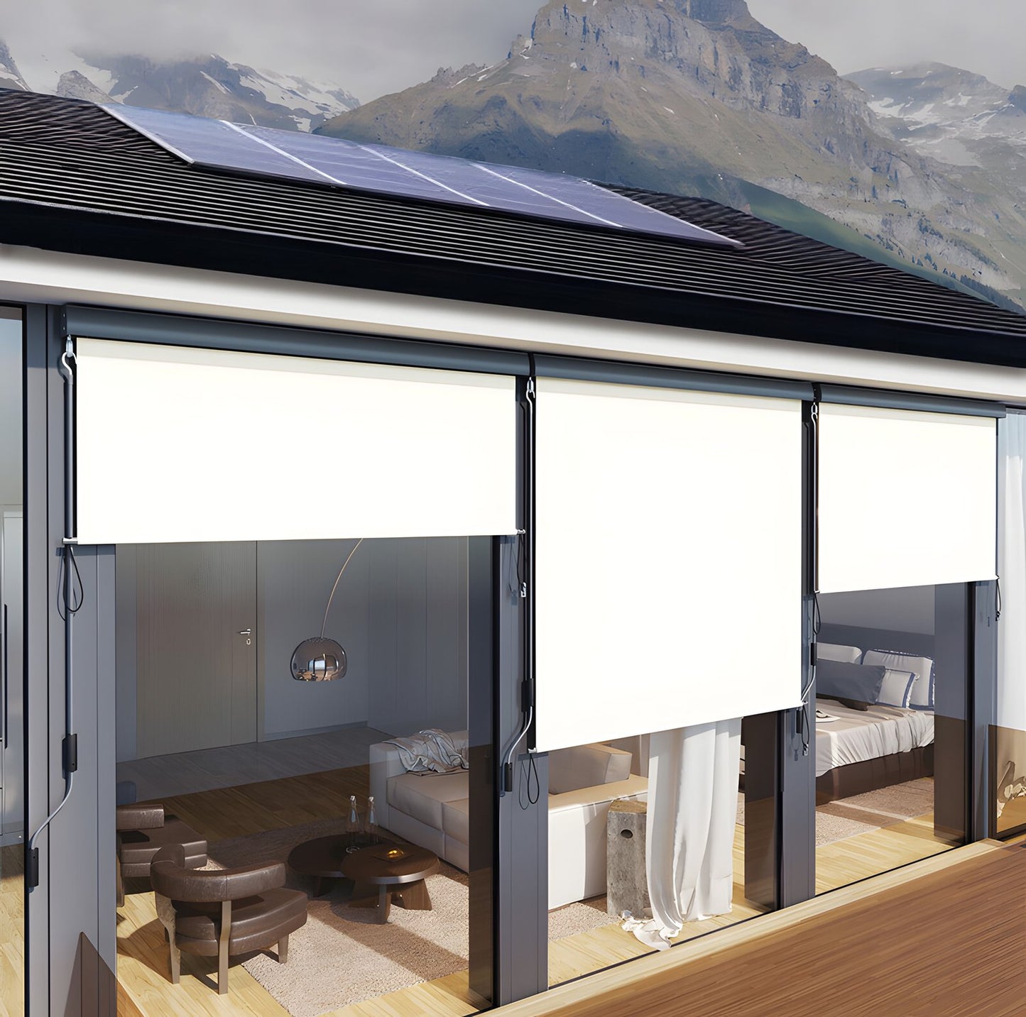 Vertical roll-up awning with crank, balcony, terrace, gazebo, beige, MultiGarden