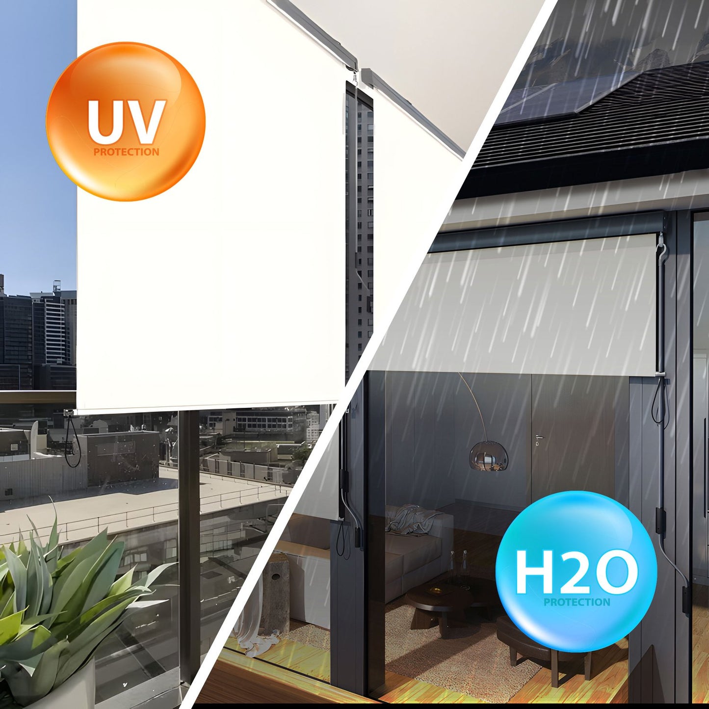 Vertical roll-up awning with crank, balcony, terrace, gazebo, beige, MultiGarden